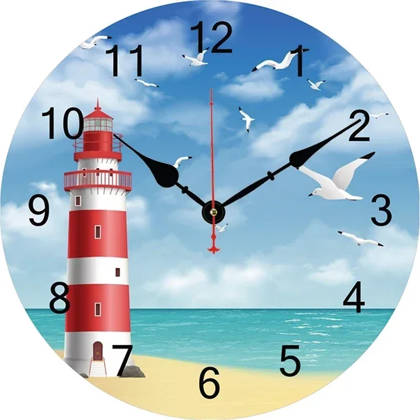 Beach Seagull Lighthouse Wall Clock Modern Design Living Room Bedroom Office Decoration Kitchen Clock Art Wall Watch Home Decor