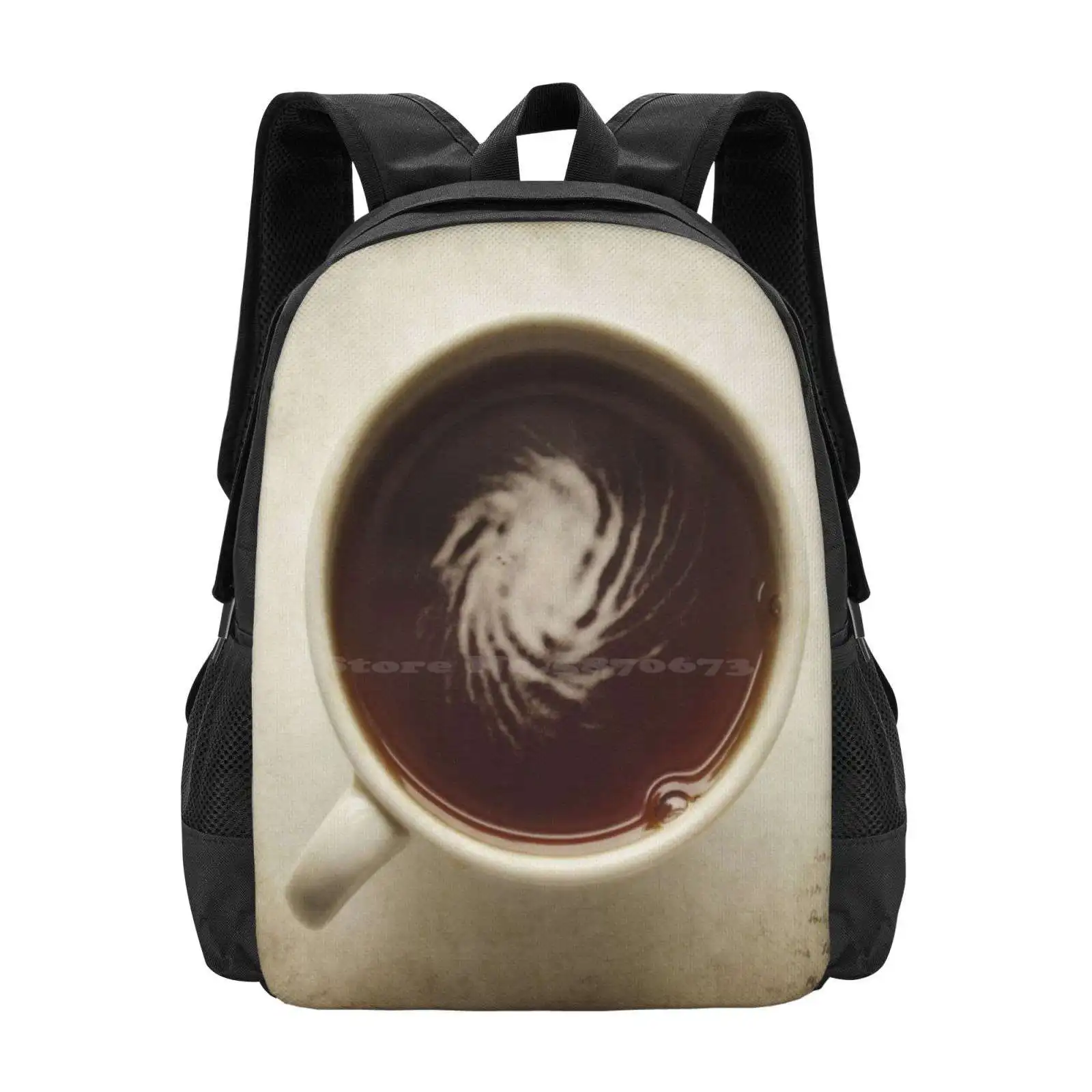 Trapped In The Cyclone Of My Own Mind Pattern Design Bag Student's Backpack Tea Coffee Cup Brown Beverage Hot Drink Letky