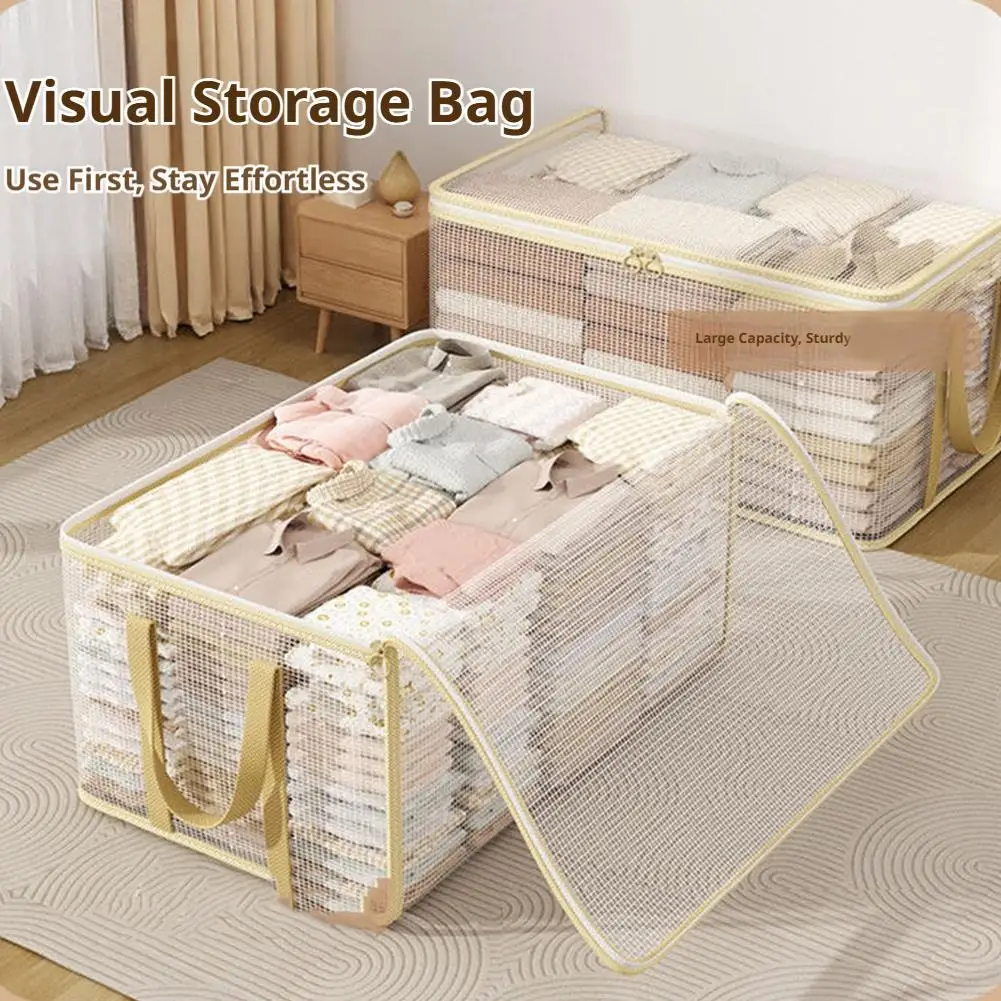 Transparent PVC Clothes Storage Bag Large Capacity Foldable Quilt Organizer with Reinforced Handles Dustproof Wardrobe Organizer