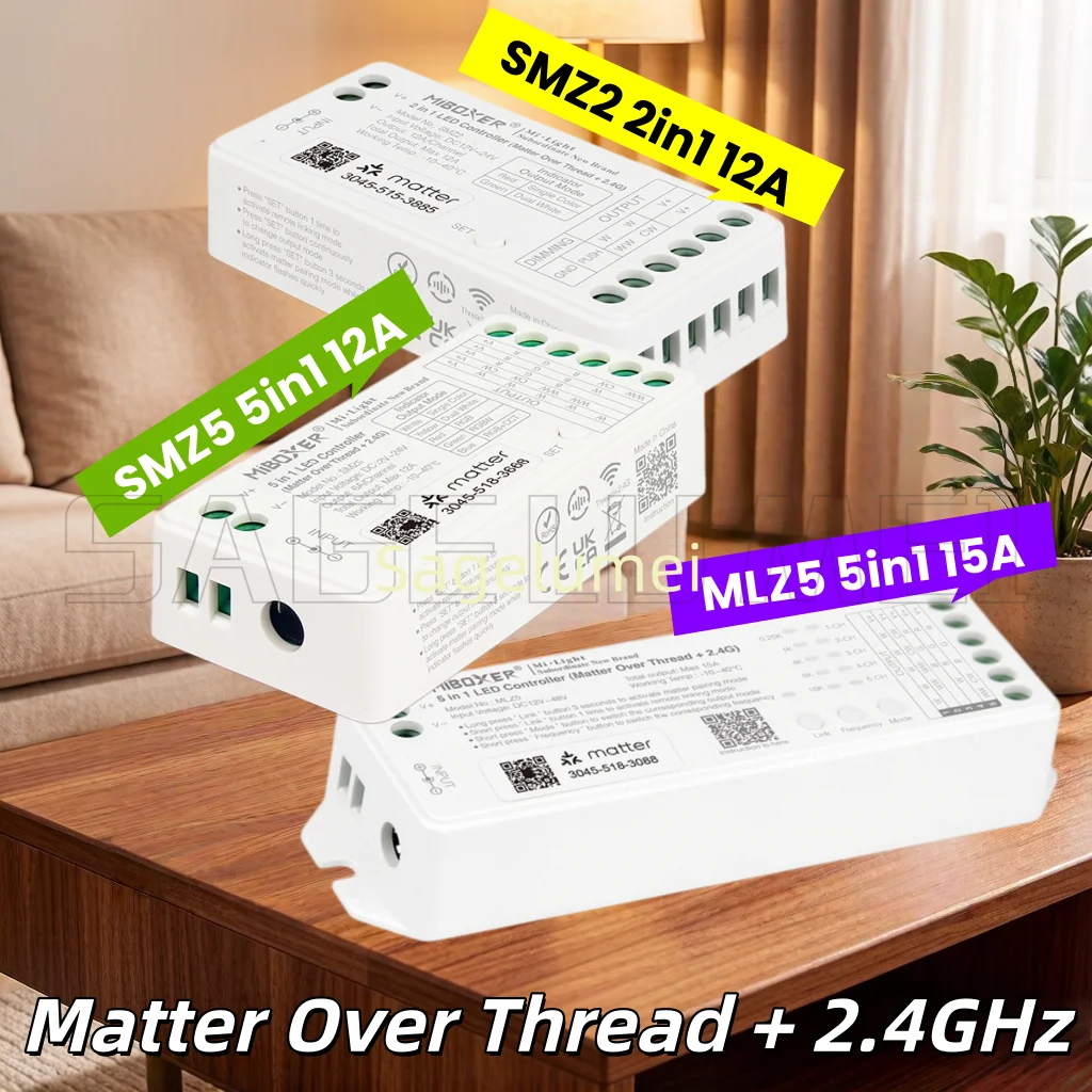 

MLZ5 Miboxer DC12-48V 5in1 Controller Matter Over WiFi+2.4GHz Tuya APP WIFI Control Single/Double Color RGB RGBW RGBCCT Strip