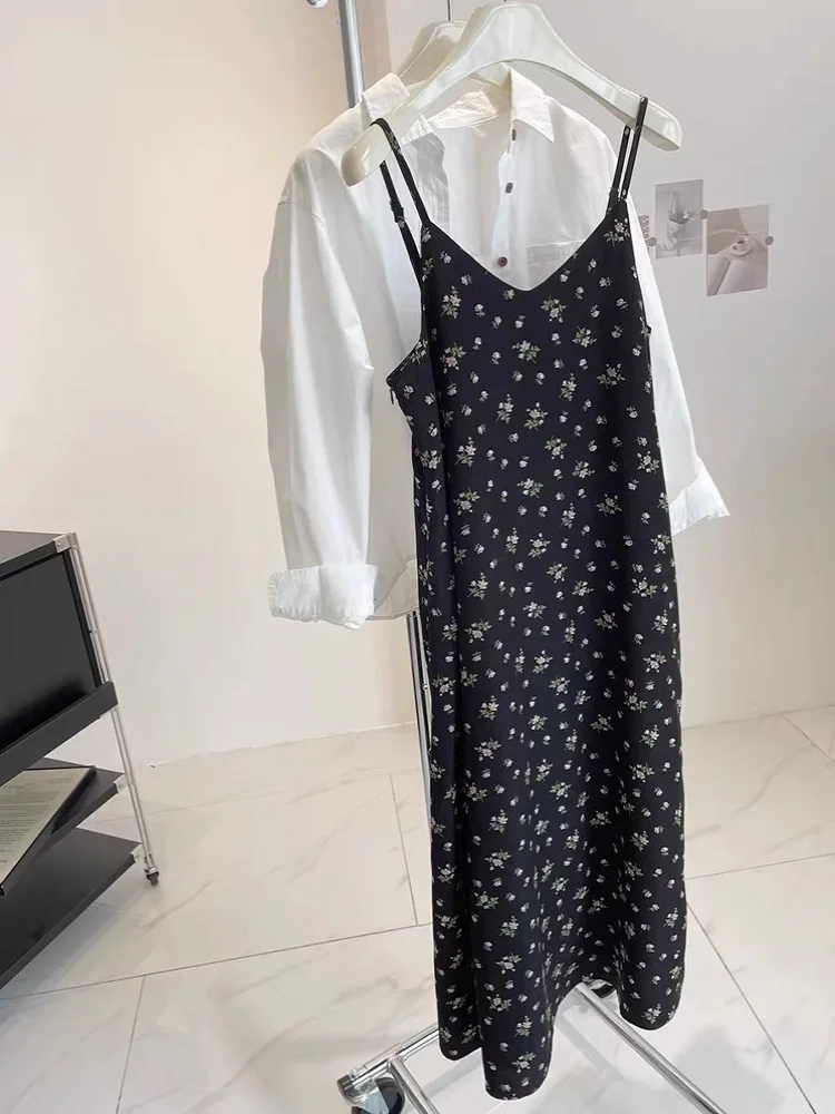 فستان Bla Floral V-ne للسيدات دكتور صيفي للتخسيس مثير بحمالات فستان كوري مناسب للأعمار من 25 إلى 29 عامًا #2