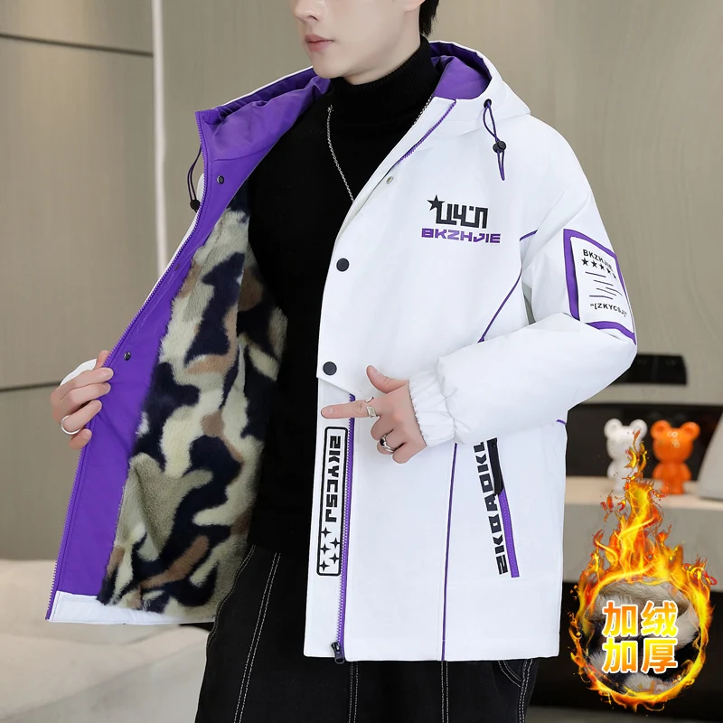 موضة الرجال رشاقته أفخم بطانة جاكت مزود بغطاء للرأس 2025 الخريف الشتاء الشباب يندبروف الدافئة الصوف معاطف أبلى مبطن القمم سترات