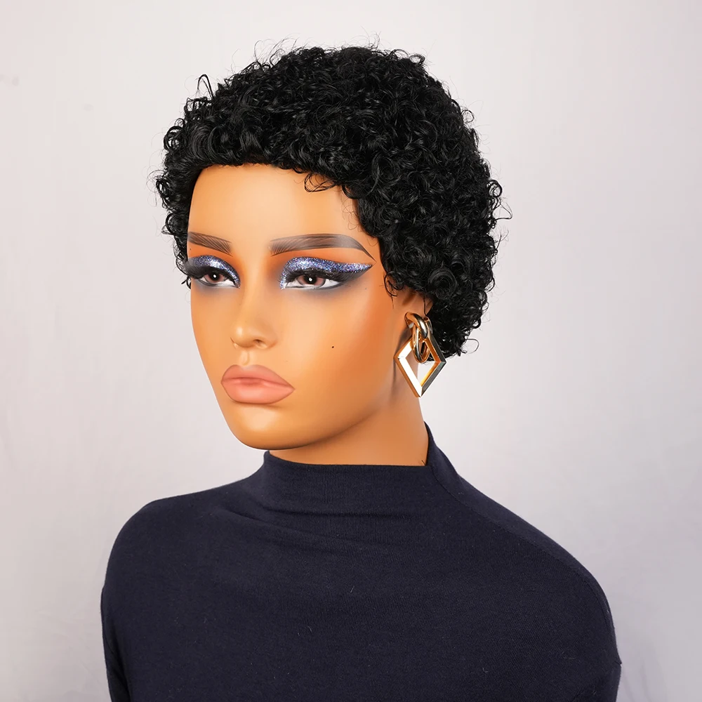 Short Afro Curly Human Hair Wig, 150% Density