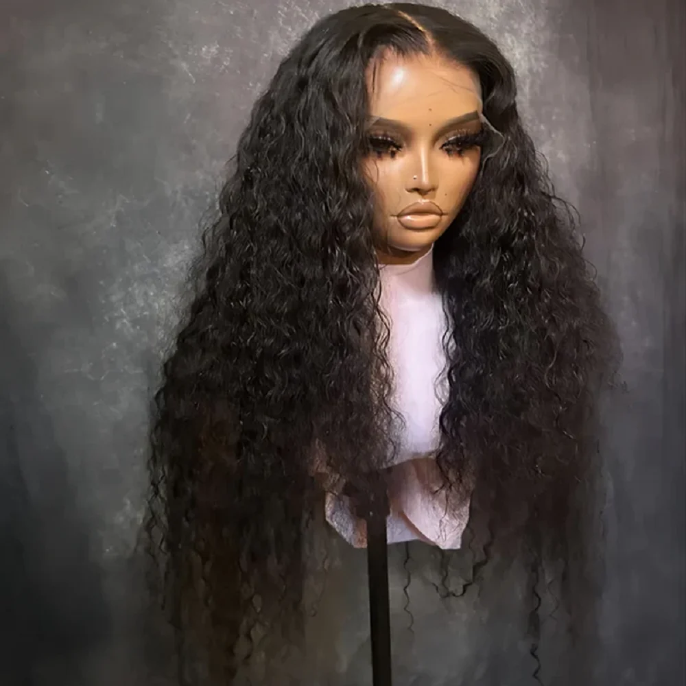 부드러운 내추럴 블랙 프리플러크 레이스 프론트 가발 여성용, 긴 180 밀도, 꼬인 곱슬, 아기 머리, 글루리스 좋은 질감, 26 인치