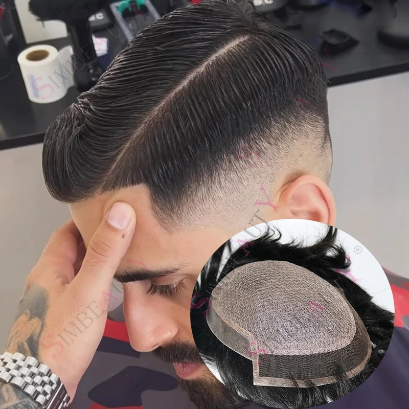 

Натуральная линия волос, реалитичный шелковый топ, I-кружевной передний черный мужской парик, парики из натуральных волос, искусственная кожа головы, прочная система капиллярного протеза