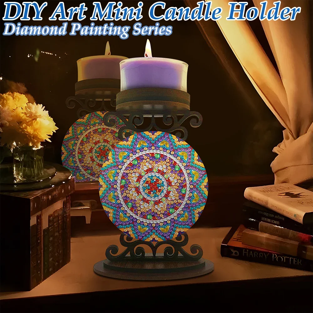 Mandala Tabletop Candlestick Holder Ornaments Aromatherapy Candle Holder 5D DIY Diamond Art Mini Candle Holder for Home Decor