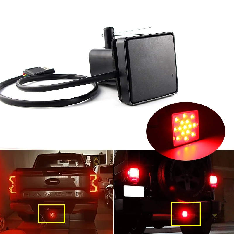 

2'' Trailer Hitch Receiver Cover 15 LED Brake Led Lights Tube Cover 4 Pin Car Accessories Car Signal Lamp Warning Strobe Light