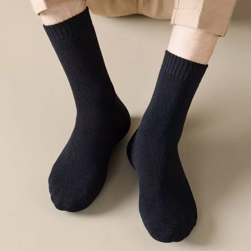1/3/5/10 Pairs Random Men Women Autumn Winter Solid Color Thick Fleece Lined Warm Terry Mid‑Calf Socks