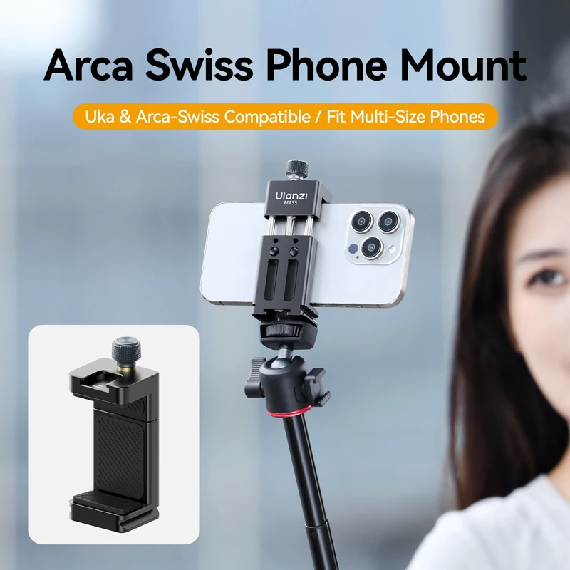 Ulanzi MA33 Arca Swiss Phone Mount Smartphone Holder Clamp Clip with Cold Shoe Mount for Photograph Vlogging Livestreaming