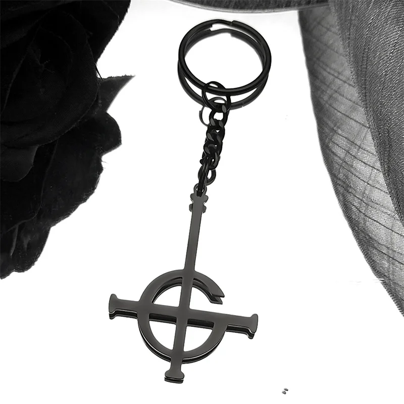 Ghost Nameless Band BC Stainless Steel Key Chains for Women Men Ghoul Cross Musical Mask Grucifix Ring Jewelry Gift