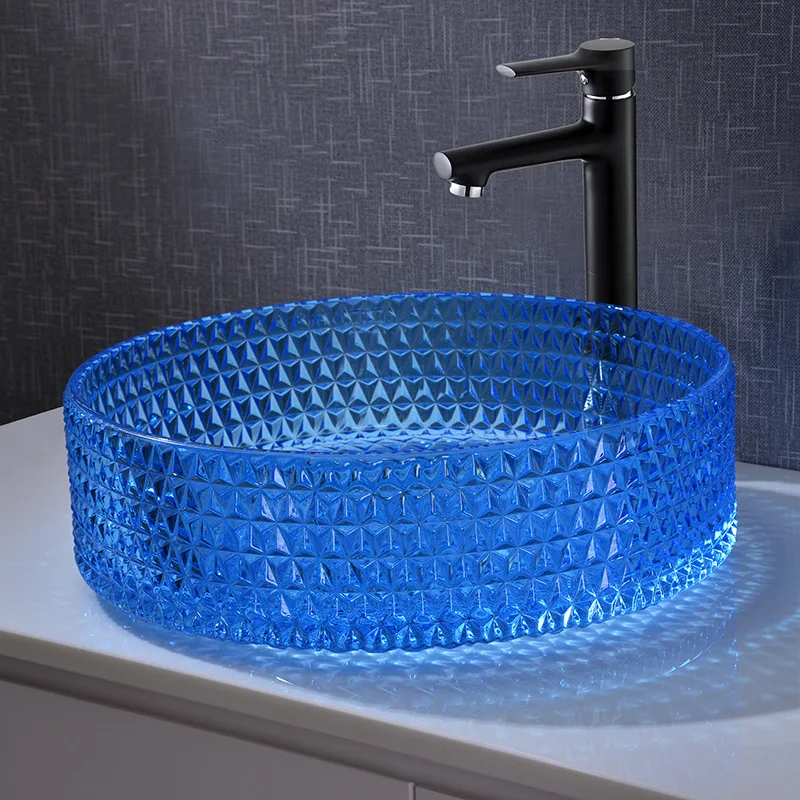 Thickened Transparent Bathroom Sinks Durable Sturdy Wash Basins Round Glass Leak Proof Anti Fouling Sink Easy To Clean Household