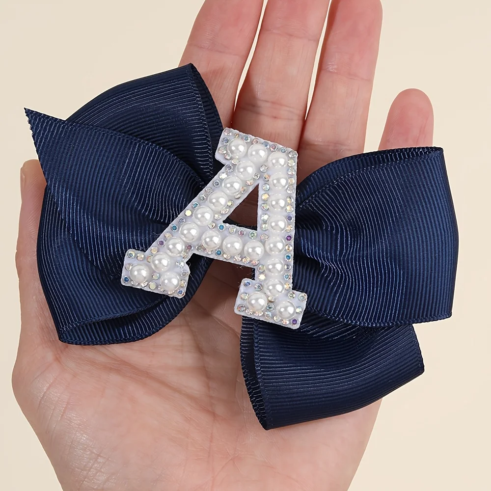 

1 letter A bow hairpin, navy blue initials, suitable for women, suitable for school and daily wear