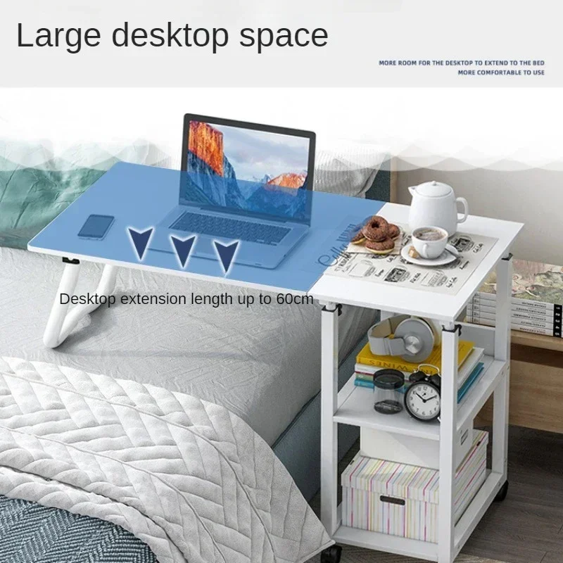 Mesa de cabeceira móvel, Mesa dobrável Laptop para a cama, Multi-layer Storage Desk, Sample Study Desk, Versátil Workstation Desk