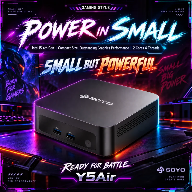 SOYO Mini PC Y5 Air Intel i5 4260U CPU with 8GB RAM 128GB M.2 SSD Mini Desktop Computer Dual 4K Display, WiFi 5, BT4.2, USB-C