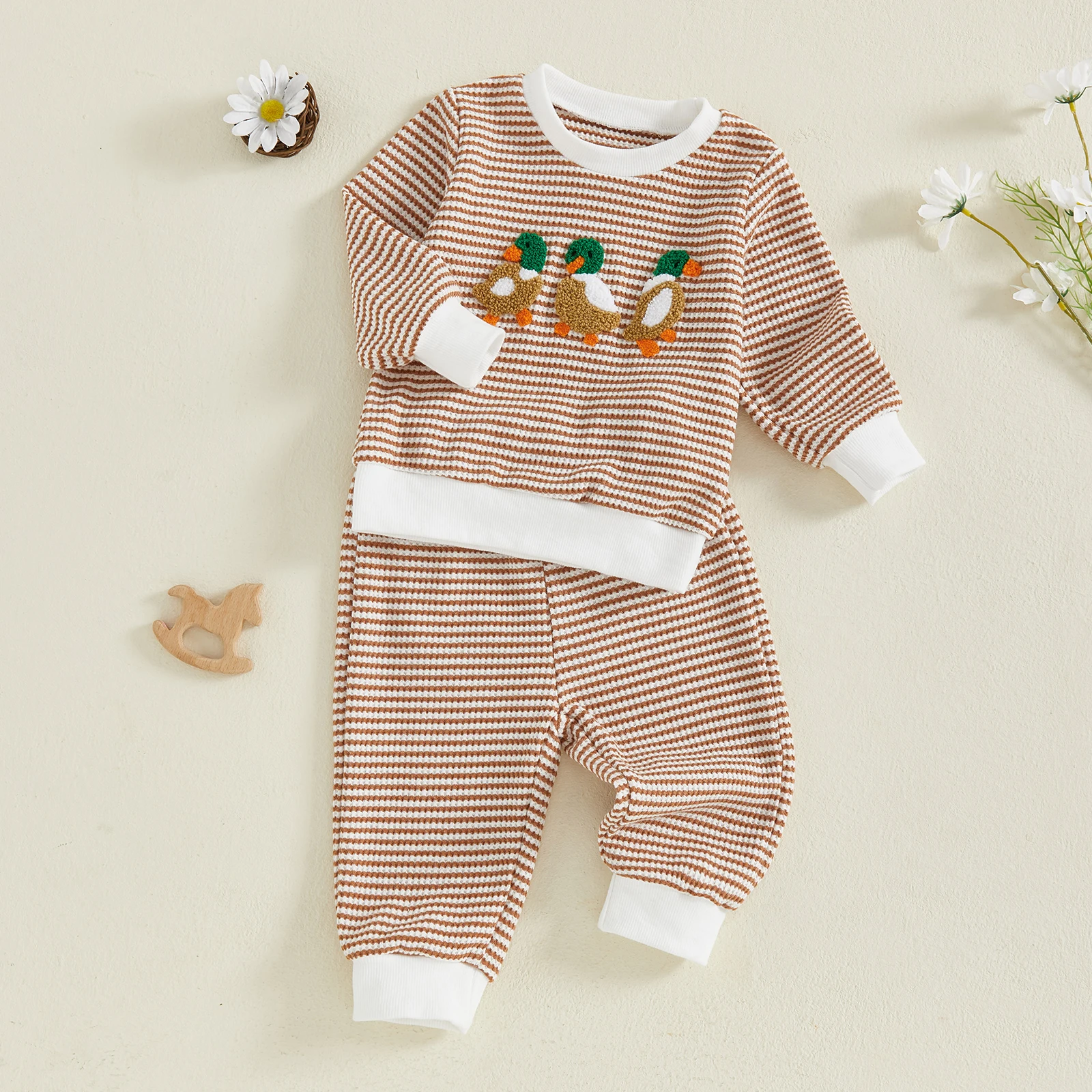 FOCUSNORM 0-3Y الرضع طفل الفتيان الشتاء الخريف الملابس مجموعات بطة/شاحنة مطرزة مخطط طباعة طويلة الأكمام البلوز السراويل