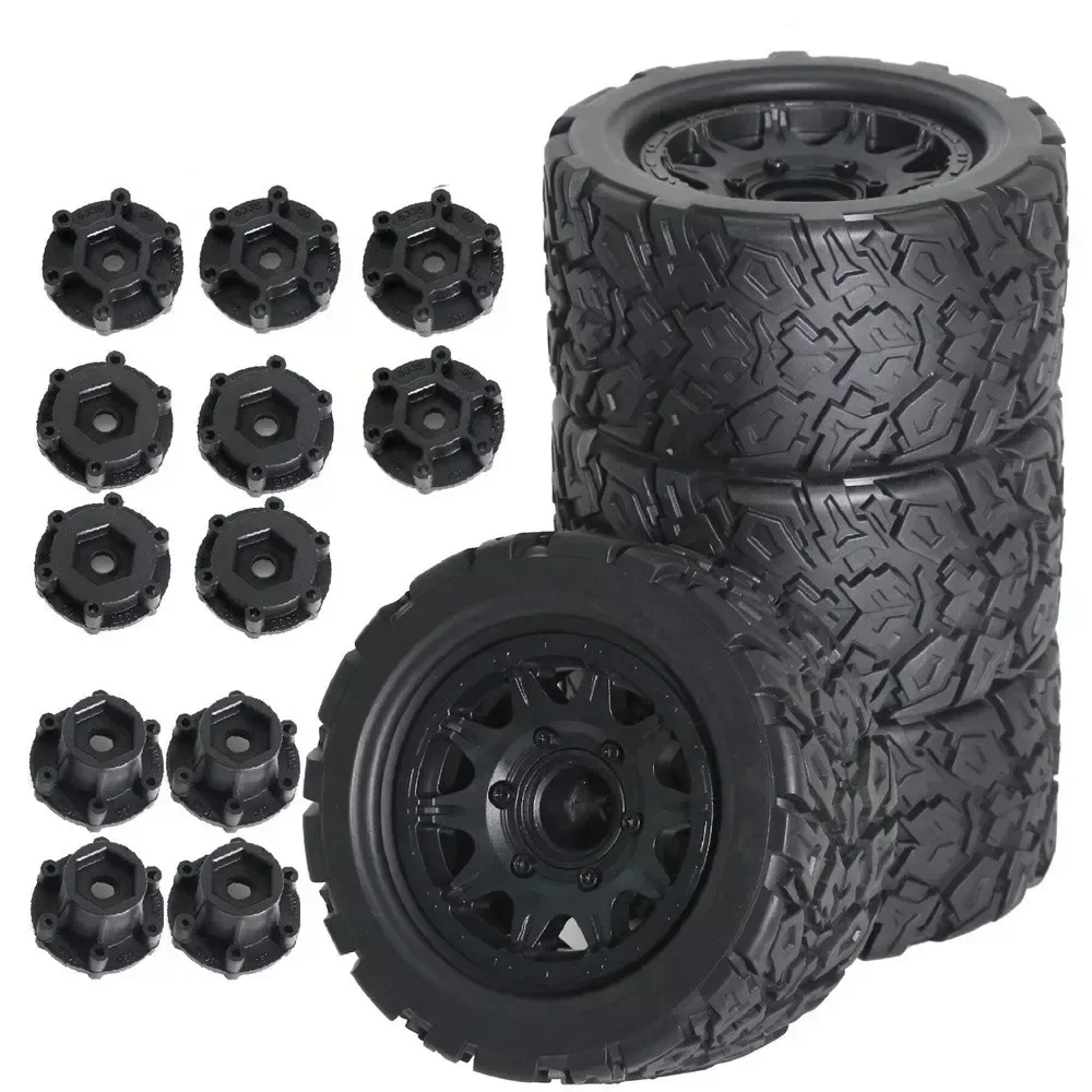 4pcs 1:10 RC Universal Tyres For Tamiya HPI Kyosho Arrma 1/10 Trucks Tyres Accessory RC Car 12-14mm Adaptor Plastic Tire Replace