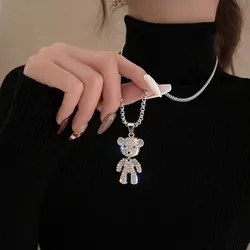 Cute Bear Pendant Necklace for Women Fashion Personality Hip Hop Chain Shiny Zircon Bear Hoodie Accessories Trend Party Jewelry