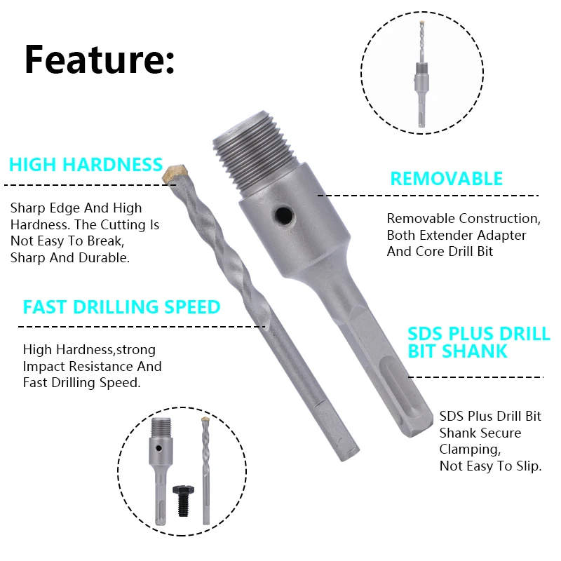 HAMTPON 110/200/320mm SDS Plus Drill Bit Shank Carbide Tipped Metal Durable Round Rod Wall Brick Block Masonry Hole Saw