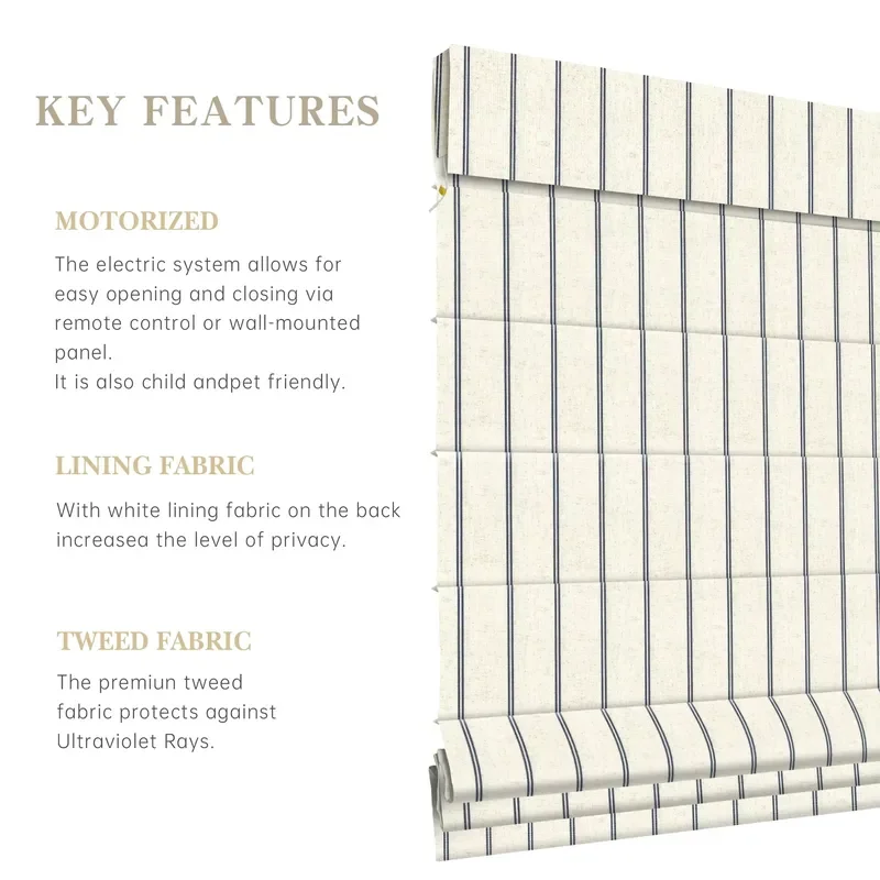 for French Striped Roman Sunshade Electric Remote Control Flat Soft Cloth Blind