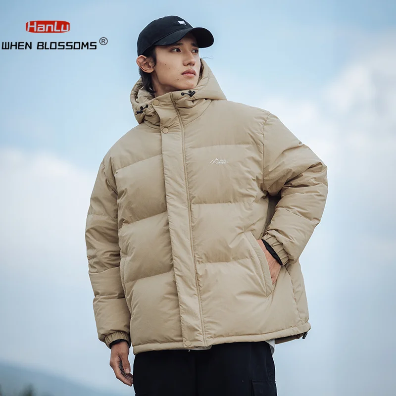 Nieuwe Heren Winterjas Dikker Warme Jas Heren Parka Borduurwerk Effen Kleur Casual Oversized Damesmode Zwarte Jas Met Capuchon