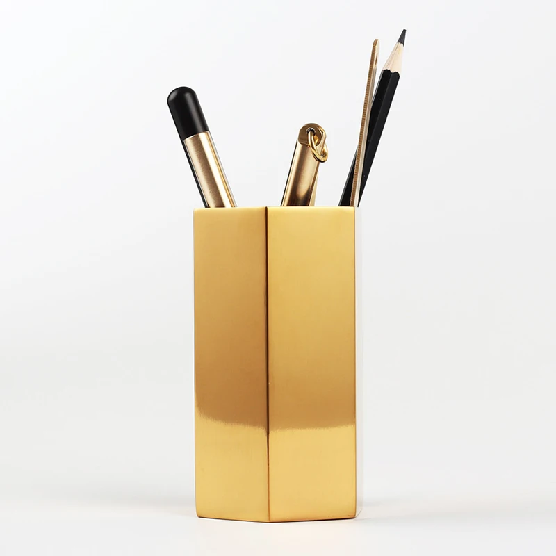 

Golden Makeup Brush Holder Stainless Steel Desktop Eyebrow Pencil Stand Home Vase Holder Makeup Organizer Jewelry Storage Tool