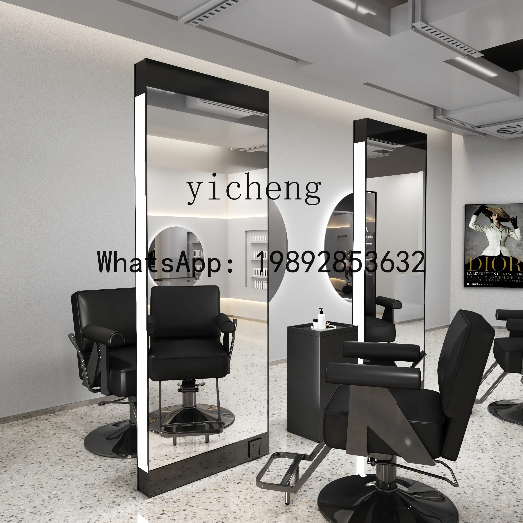 stainless steel barber shop mirror Internet celebrity trendy hair salon special floor single and double-sided mirror