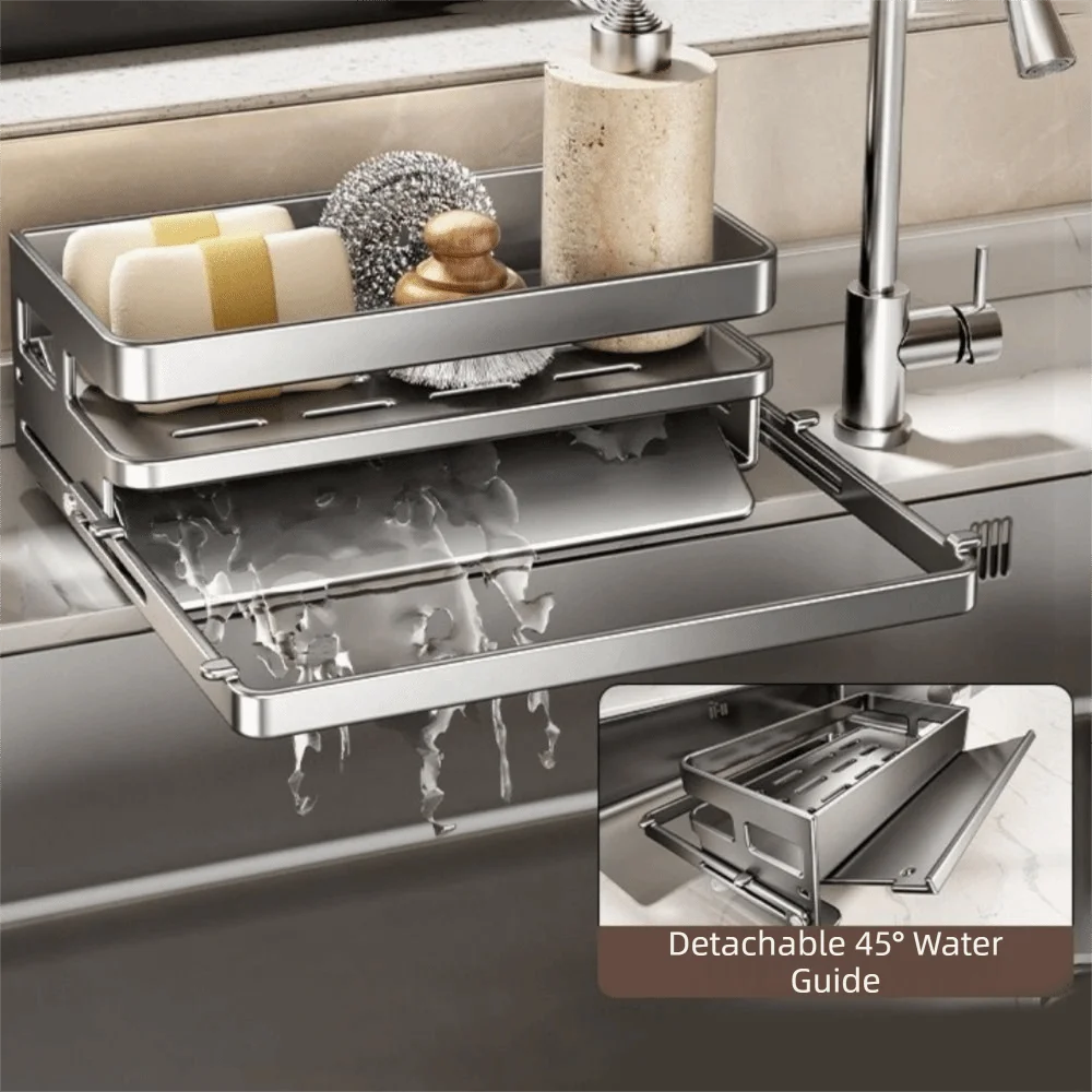 

Влагостойкая самоотводящаяся полка-сушилка для кухонной раковины большой вместимости с поддоном для воды, экономящая место