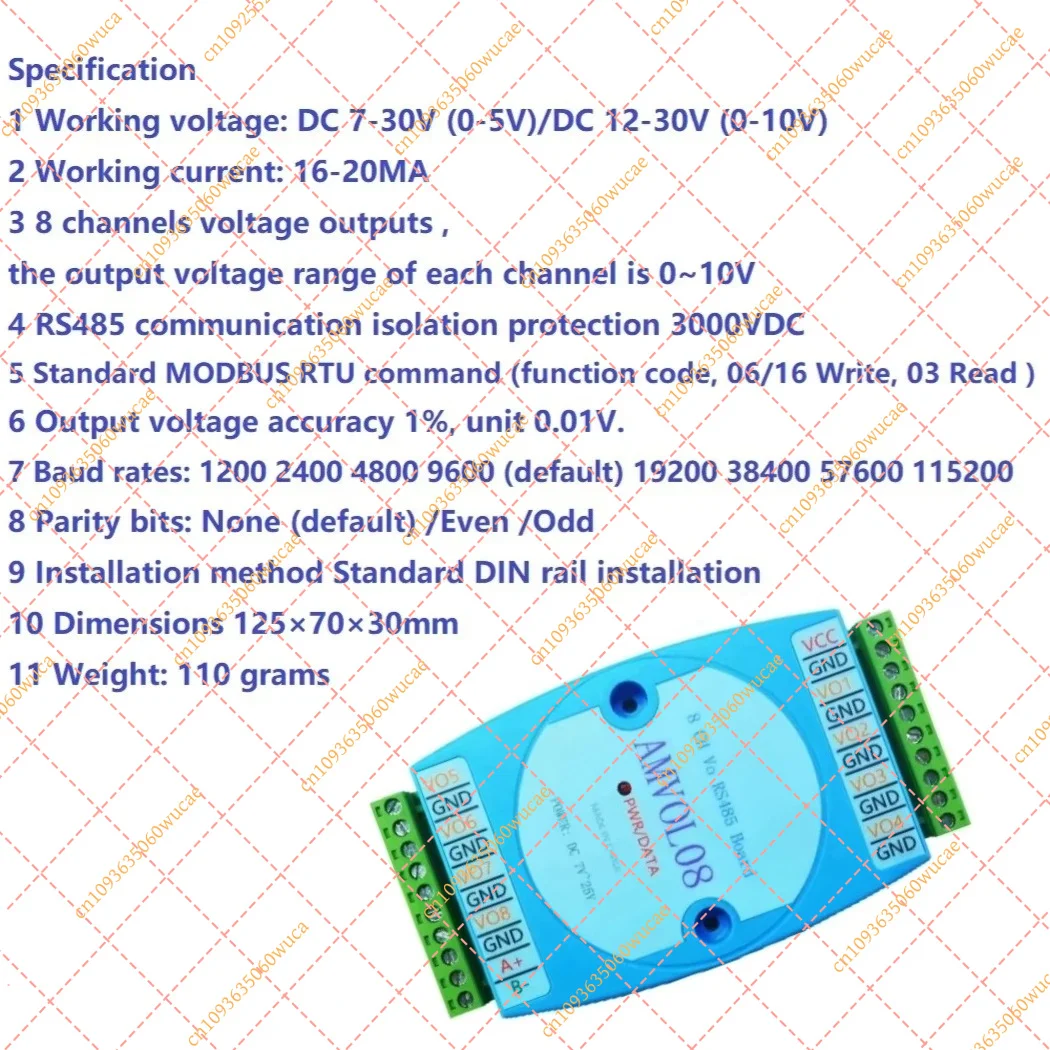 YF8CH Analog Output Module RS485 Modbus RTU to 0-10V 0-5V DAC IO Expansion Board Programmable Voltage Signal Converter