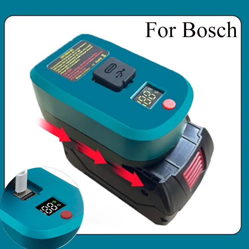 

65W USB Charger Adapter for Bosch 18V Li-Ion Battery Portable Fast Charger Battery Adapter with LCD Display USB and Type-C Ports