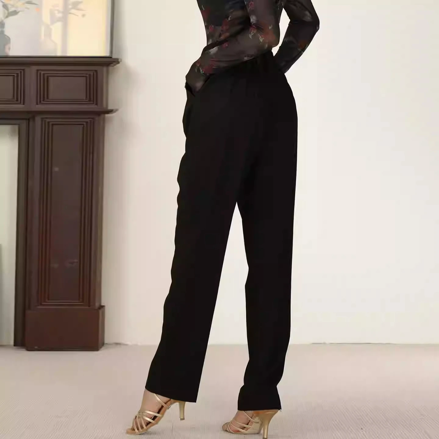 2025 Latin dance costume female adults new high waist slimming straight leg loose long pants tango chacha samba practice pants