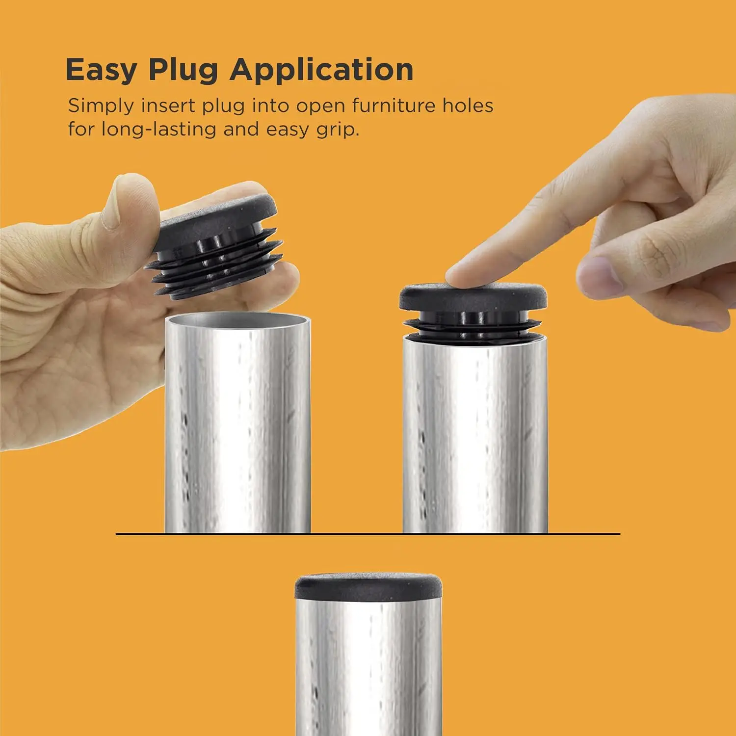 Plastics Ribbed Plastic Hole Plugs Round Black Metal Tubing End Caps,Strong Furniture Leg Inserts,Impact&Weather Resistant