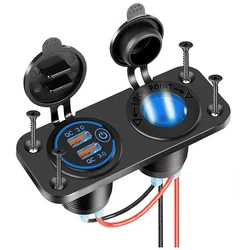 Presa per caricabatteria da auto QC 3.0 con interruttore tattile presa accendisigari Splitter doppio caricatore USB adattatore per presa di corrente impermeabile