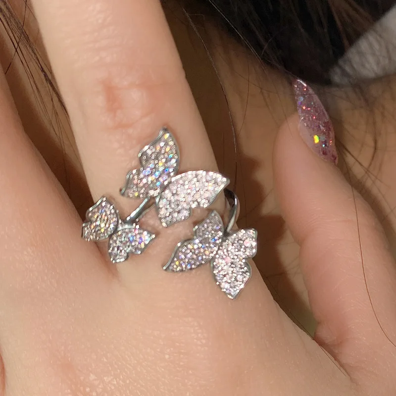 MDLFES مويسان الماس نمط مايكرو مجموعة الزركونيوم الرائعة 3 فراشة حلقة فضفاضة النساء Netflix لايف #3