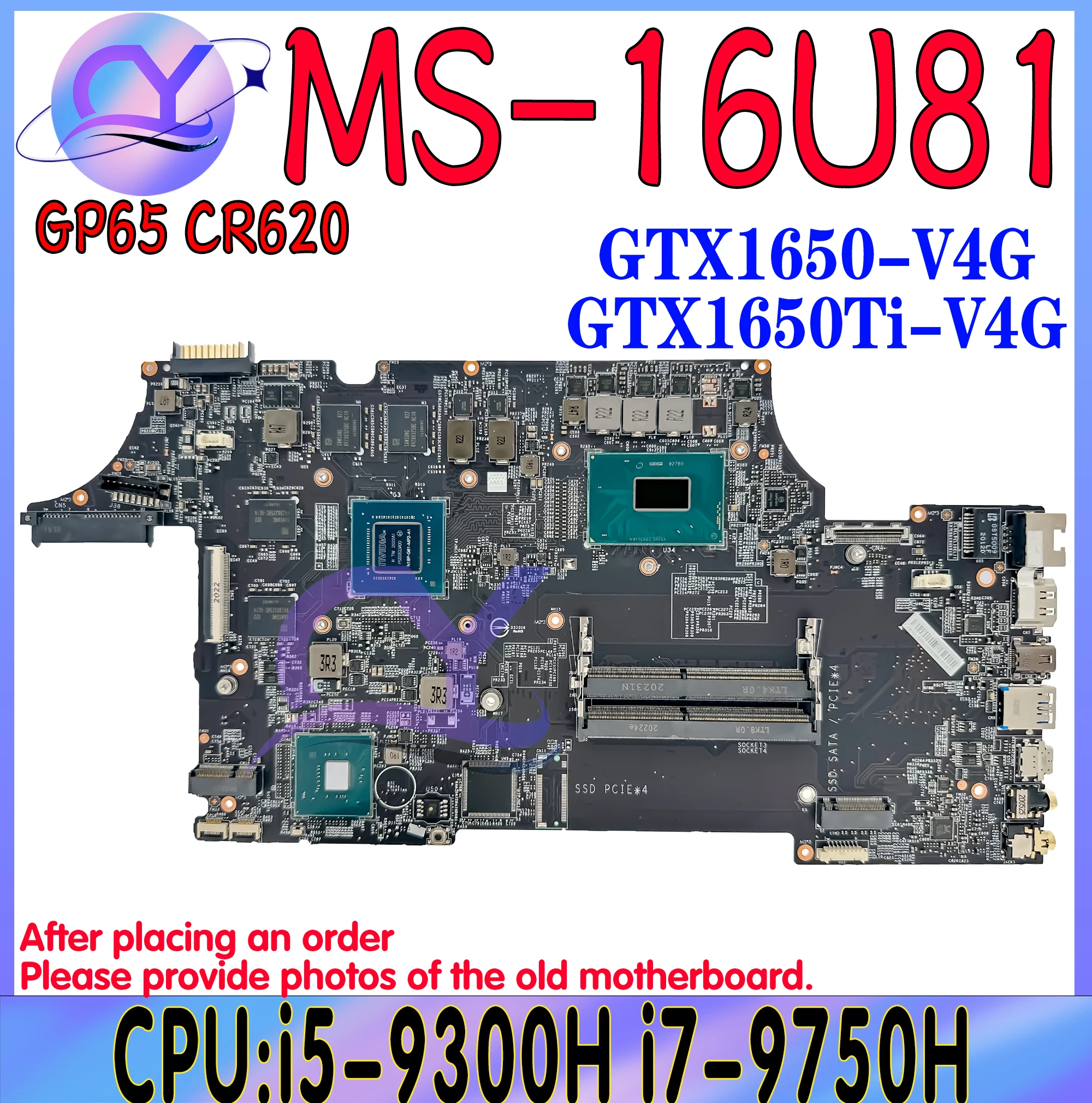 

MS-16U81 Motherboard For MSI MS-16U MS-16U8 Laptop Mainboard With i5-9300H i7-9750H CPU GTX1650/GTX1650 Ti GPU 100% Working Well