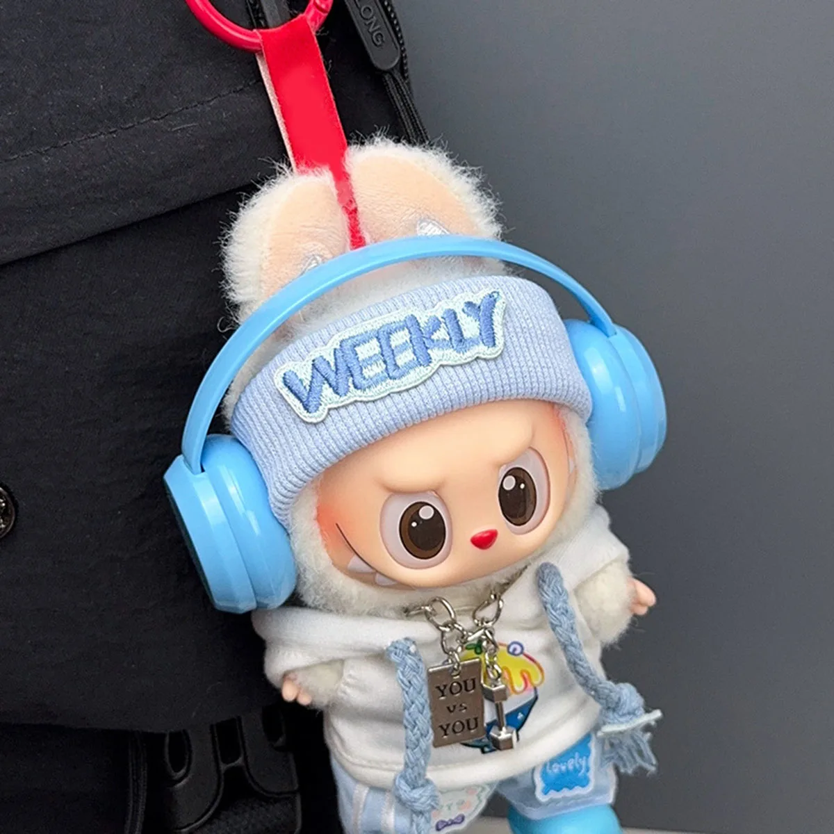 

[Без куклы] Плюшевая кукольная одежда для 15/17 см Labubu Светло-голубые вязаные шапки Синие наушники Повседневный стиль Наборы одежды