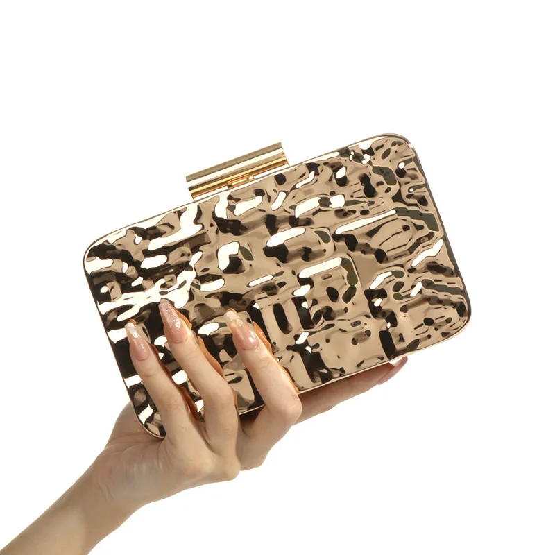 Women's Metal Evening Bags Fashion Patterned Square Clutch Bag Wedding Party Ladies Versatile Crossbody Chain Banquet Handag