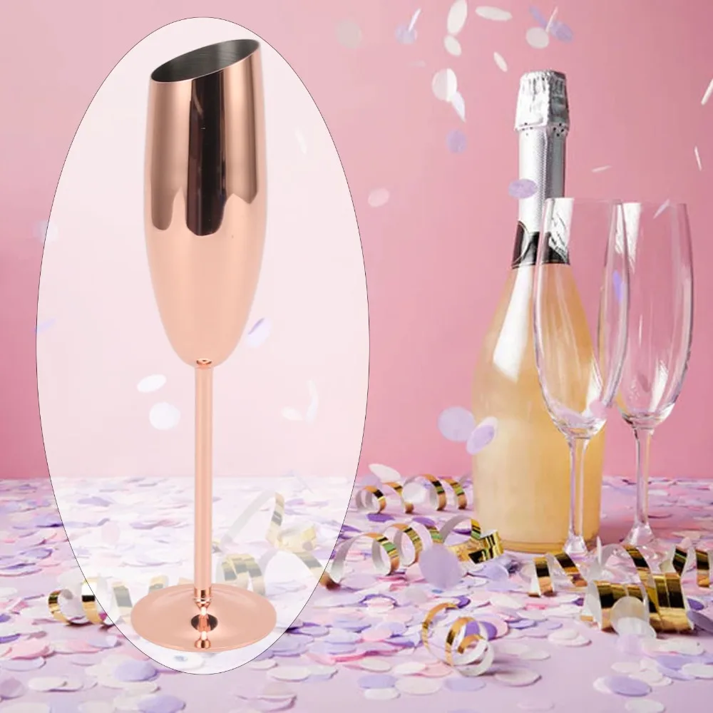 

Reusable Rust Proof Goblet Bevel Mouth Discolor Resistant Metal Champagne Glass Unbreakable Rose Gold Long Stem Cup Anniversary