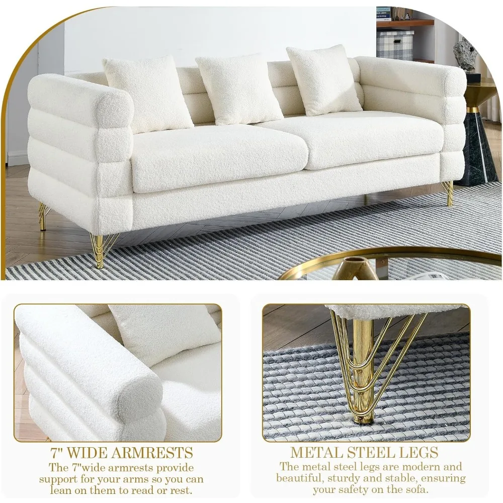 طقم أريكة منجدة حديثة بأرجل ذهبية وأريكة 3 مقاعد ومقعدين، أثاث غرفة معيشة مريح على طراز سحابة #5