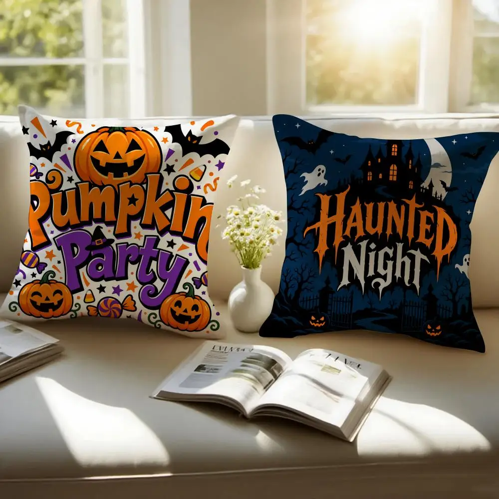 Hallowee Text Graphic Mix Cushion Cover Pillowcase Anti-dustmite Invisible Zipper Short Plush Sofa Cushion