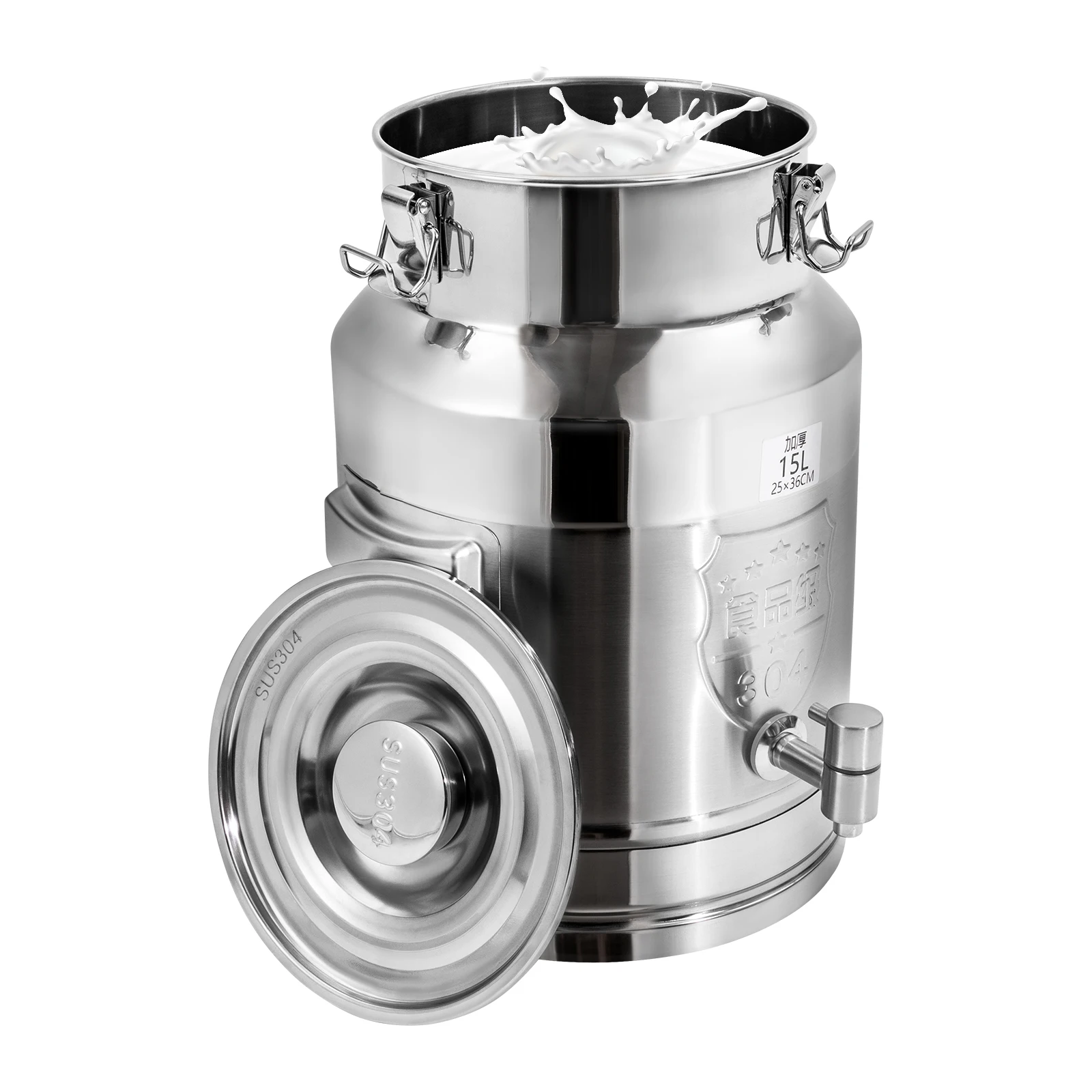 304 Stainless Steel Sealed Soup Barrel Household Tea Cans Transport Barrels Thickened Edible Oil Milk Barrels 15L/3.96Gal