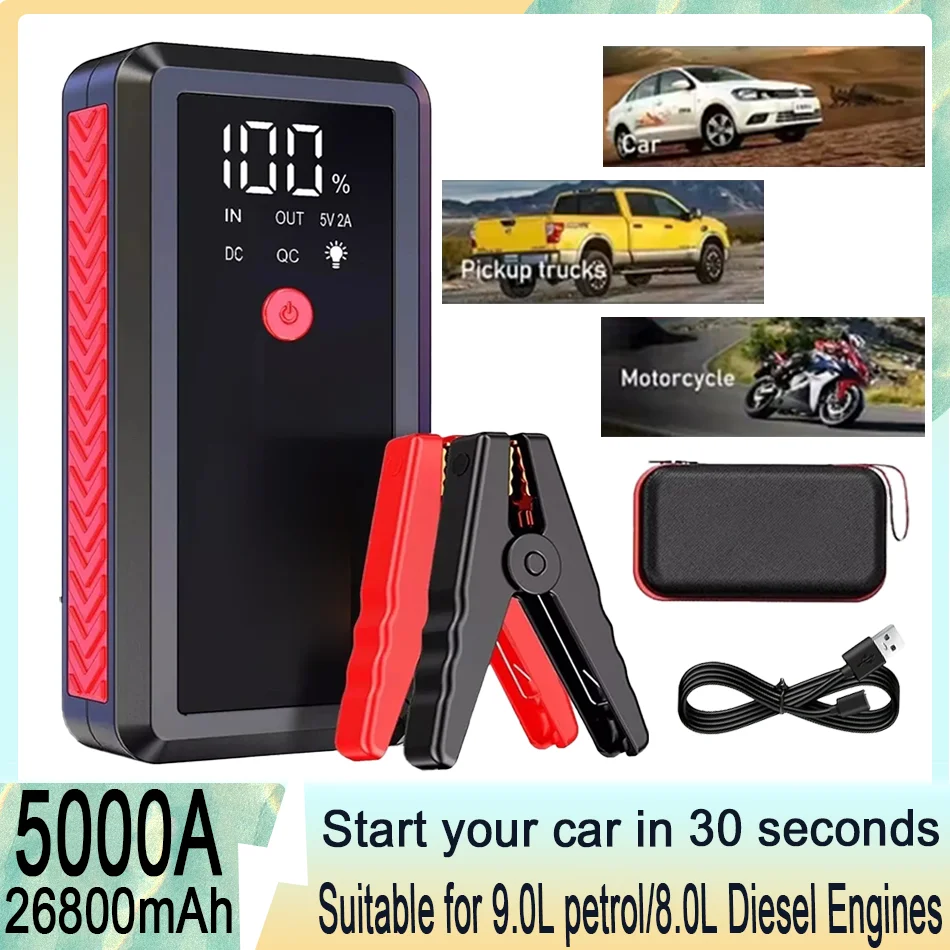 

5000A Peak Car Jump Starter for 9.0L Gas/8.0L Diesel Engines - with LCD Display, Dual USB compatible and 12V DC PORT