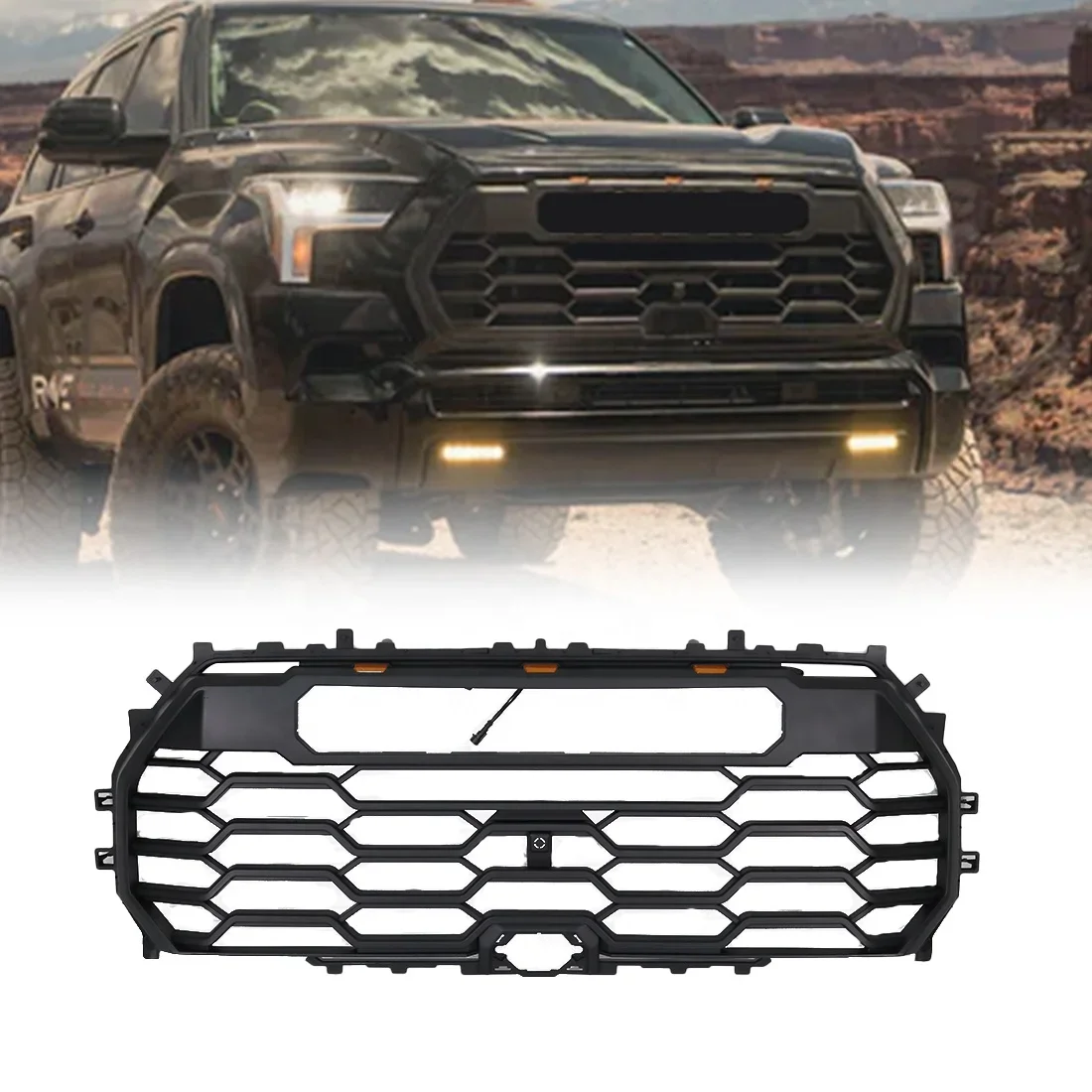 

Auto Part Car Grills Mesh Grill Front Bumper Grille With Amber Light Fit For Toyota Sequoia 2022-2023 Matte Black ABS