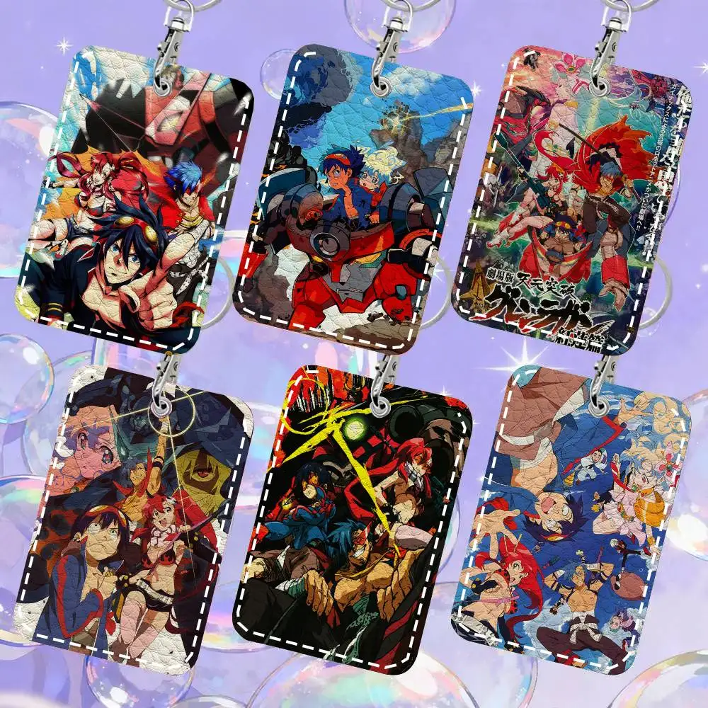 Tengen Toppa Gurren Lagann Card Case Keychain Access Card Bag Key Tag Ring Leather Card Holder Key Ring Access