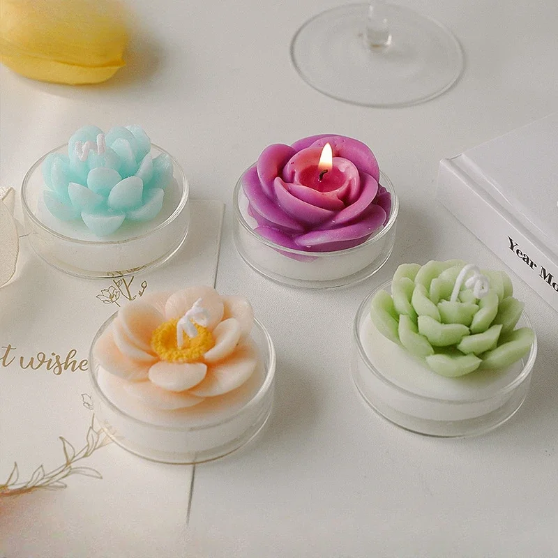 

Zackoo 3D Succulent Flower Candle Birthday Gift Rose Plant Scented Candles Glass Vase Shape Creative Ornament Wedding Home Decor