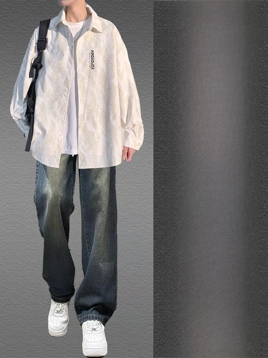 

Spring Autumn Long Sve irt Men's Thin Sle Japanese Trendy Brand Teenagers Matching Sun High Tee Piece Set Dyeing Cas...