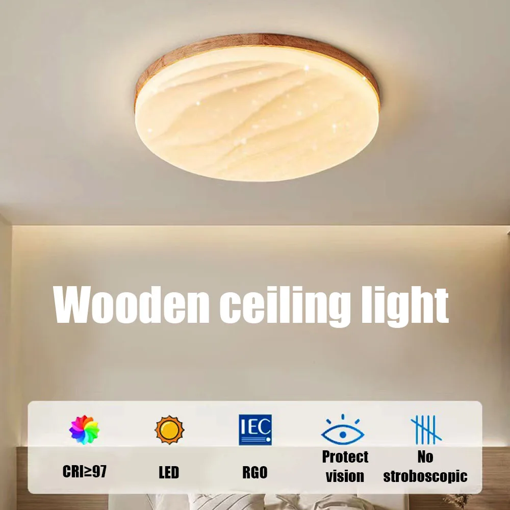 

Ceiling Light Led Lamp Wooden Simple Ceiling Light Star Light Bedroom Study Living Room Decorative Remote Control Dimming