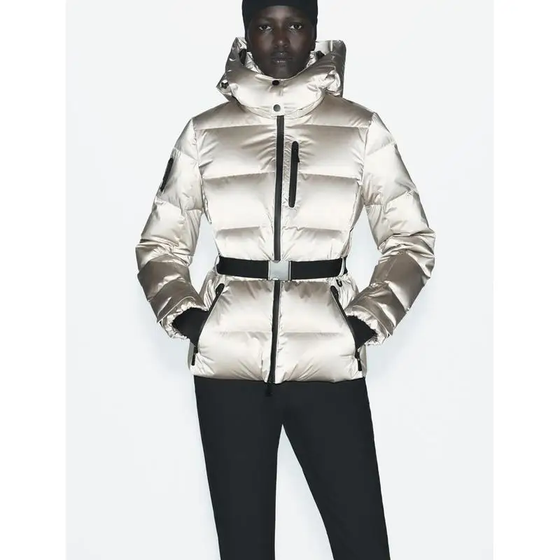 

Warm Cotton Jaet Ski Suit with Belt Stand Collar Coat Polyester Fabric Long Sve Zipper Closure Color Commute Sle