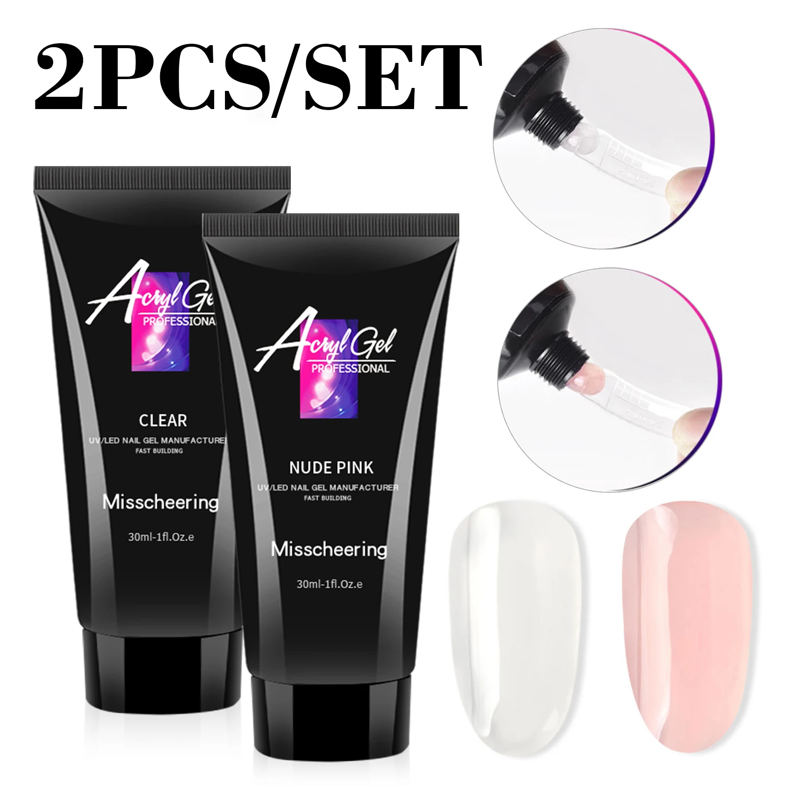 2-teiliges Poly-Gel-Nagelverlängerungsset 30ml Klar Nude Rosa UV LED Acrylgel für schnellen Nagelbau Nagelkunst DIY Salon Maniküre-Werkzeug