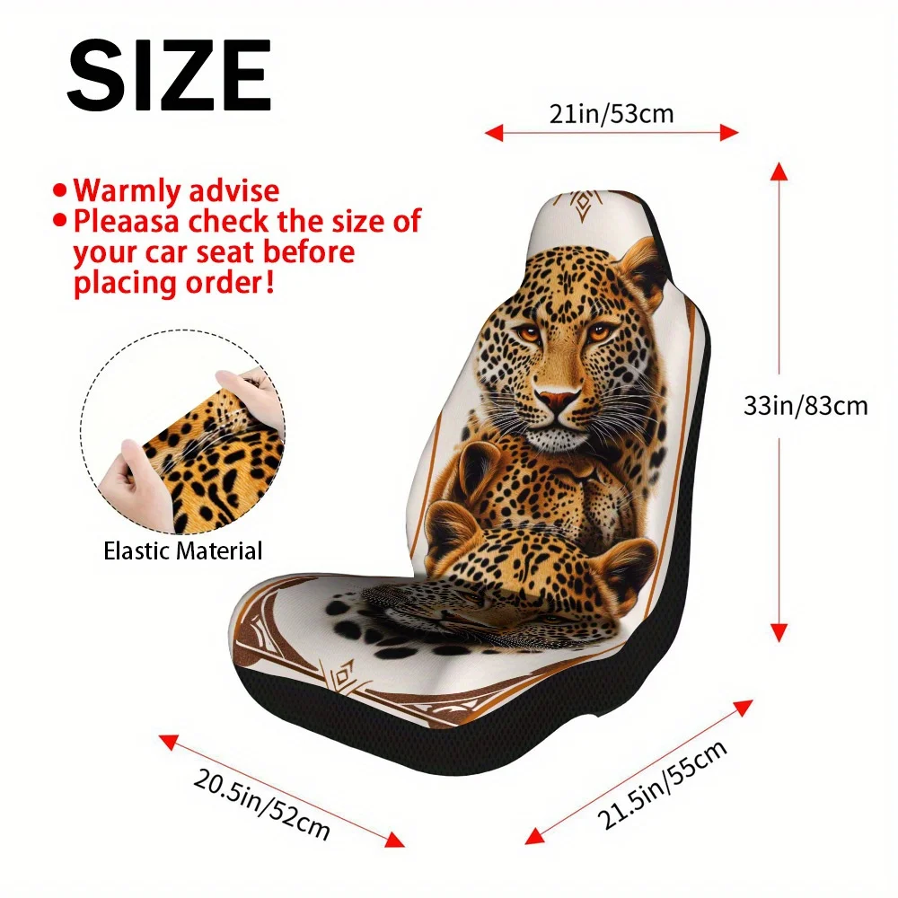 2pcs Universal Car Seat Cover Set With Three Leopard Face Portrait Design – Premium Quality, Stylish, Durable, Universal Fit, Ad