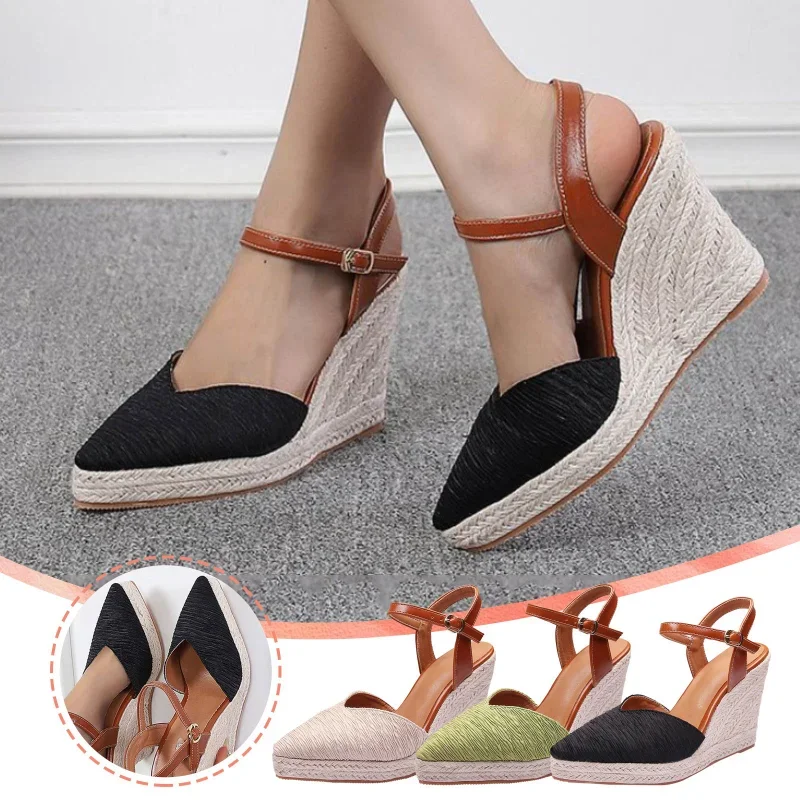 Suola spessa punta espadrillas sandalo scarpe da pescatore sandali con zeppa donna elegante piattaforma estiva tacco alto muslimah